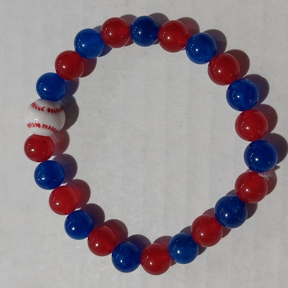 Texas/Chicago/Washington Major Dyed Red Quartz/Blue Jade stone round bracelet